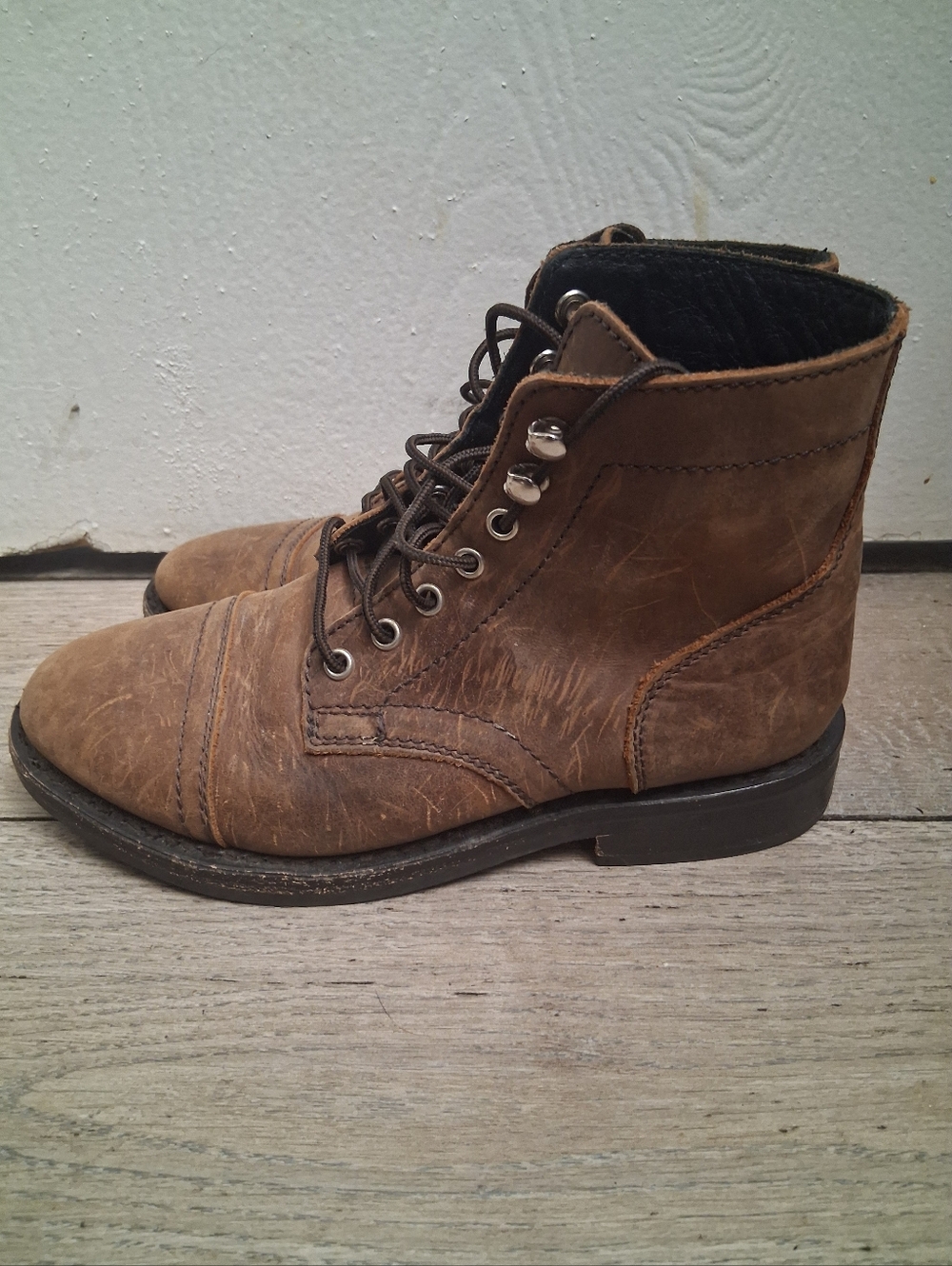 Men's Brown Leather Lace-Up Work Boots